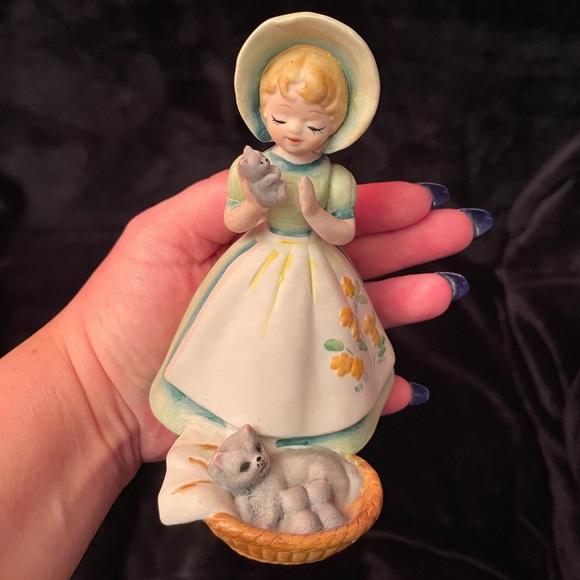 Vintage Josef Originals Becky Thatcher Cat & Kittens Tom Sawyer Bisque Figure - Picture 1 of 11